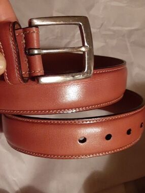 New Men's Brown Leather Dress Belt with Silver Buckle SZ 30